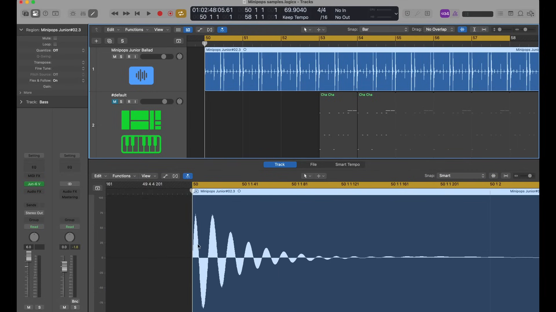 also sind wir exakt auf dem Takt dort bei 69,9040 Beats pro Minute, gehen zum nächsten Takt, wir sind leicht daneben