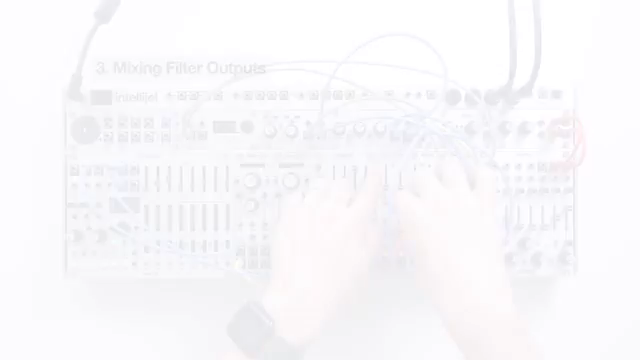 When we increase the filter Q, SVF1U self-oscillates. Normally it outputs a sine wave, but we can change this by using feedback patching.