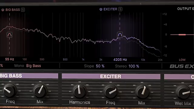 Bus Exciter adds additional harmonics, brightening various sounds from vocals to drums.