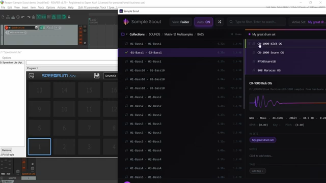 All the samples from my set in sample scout is now in my DAW in this drum sampler.